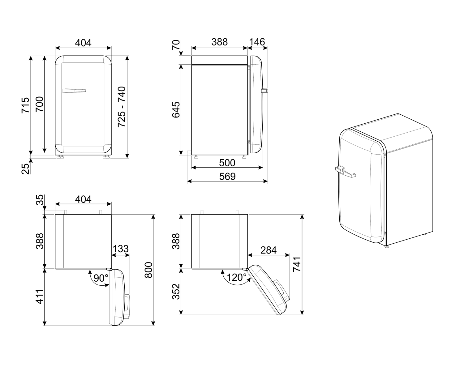 Réfrigérateur Une porte Gris métal Esthétique Années 50 – Image 4