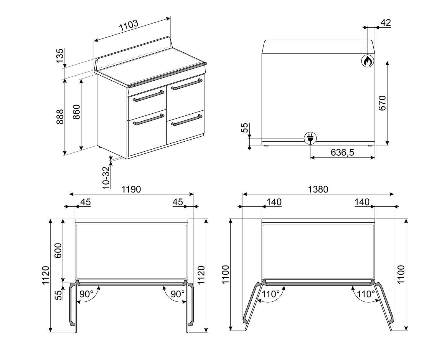 Piano de cuisson Gaz 110x60 cm Esthétique Victoria – Image 4